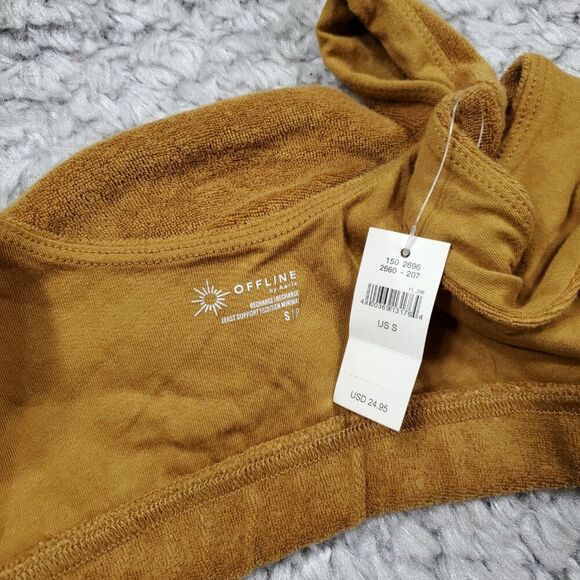 Aerie Offline Recharge Summer Lights Terry Sports Bra Size Small Brown Unlined - Picture 4 of 4